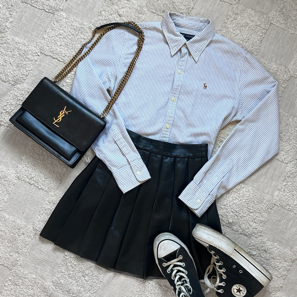Sunday Best Black Leather pleated skirt